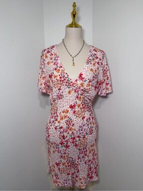 Floral V-Neck Wrap Mini Dress | Large